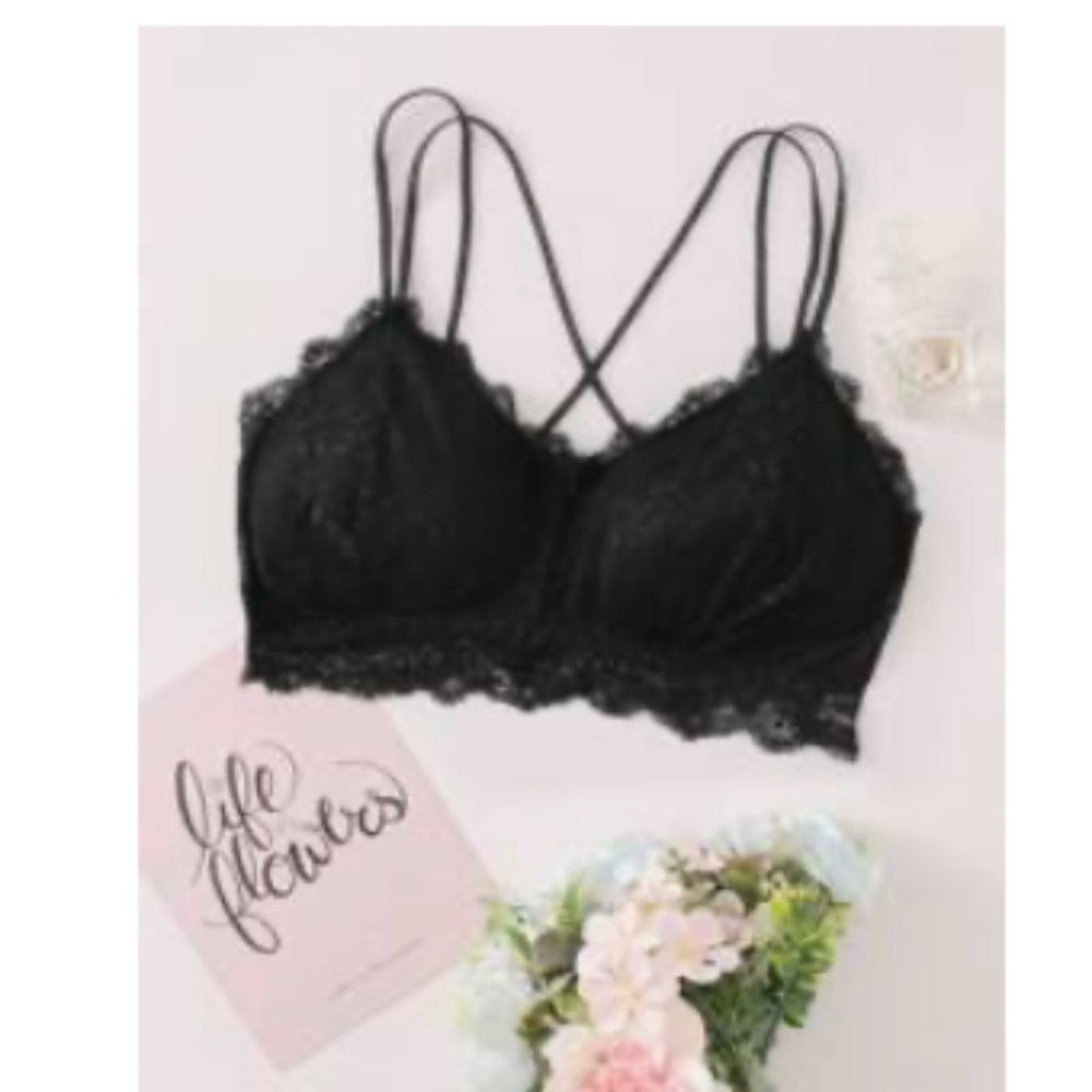 SHEIN Black cross back Lace Bralette - S